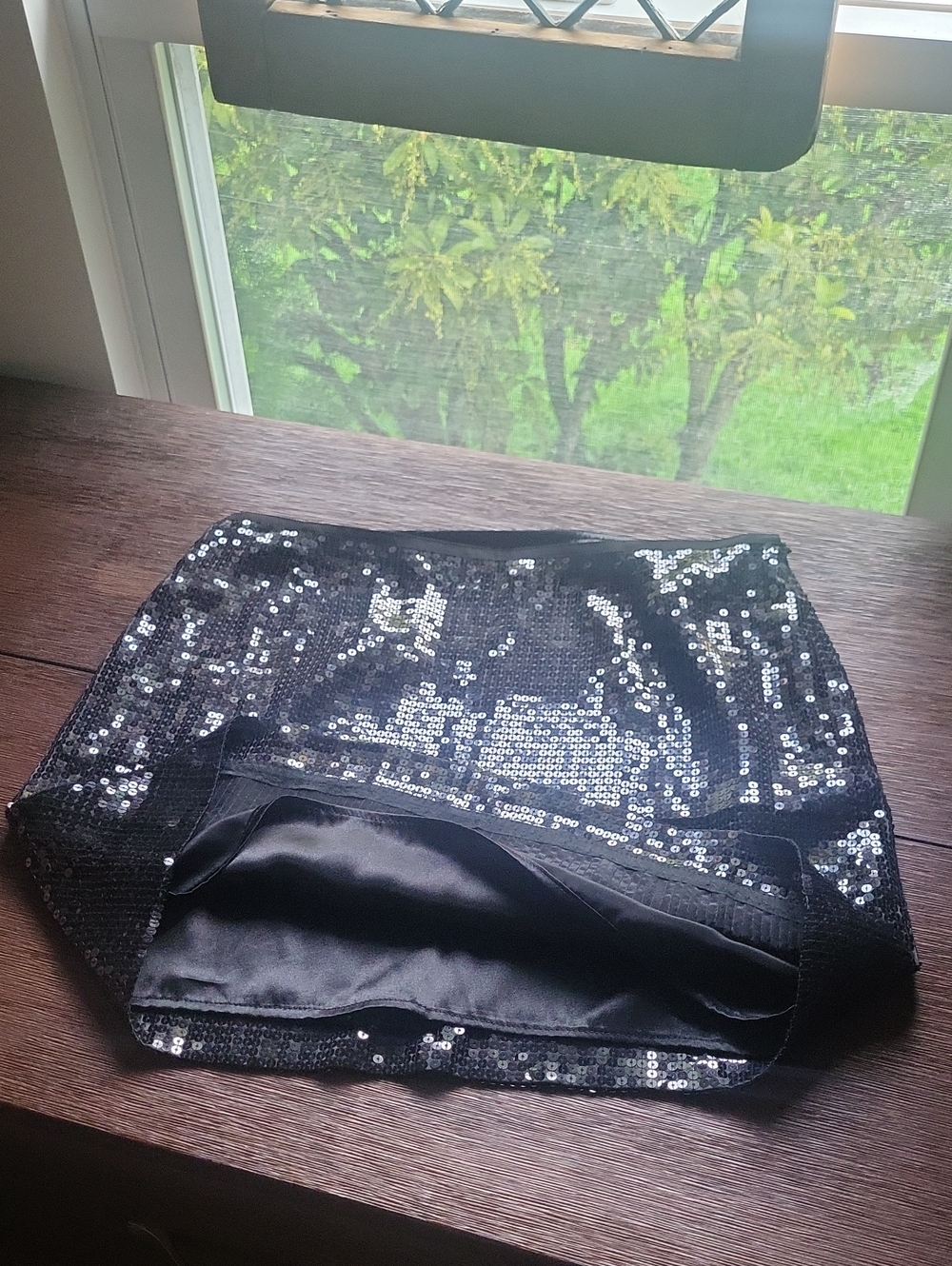 Ann Taylor Black Sequin Mini Skirt Satin Lining